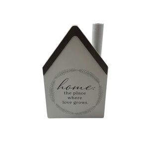 DaySpring Home Where Love Grows Wooden House Shelf Sitter Sign White Brown